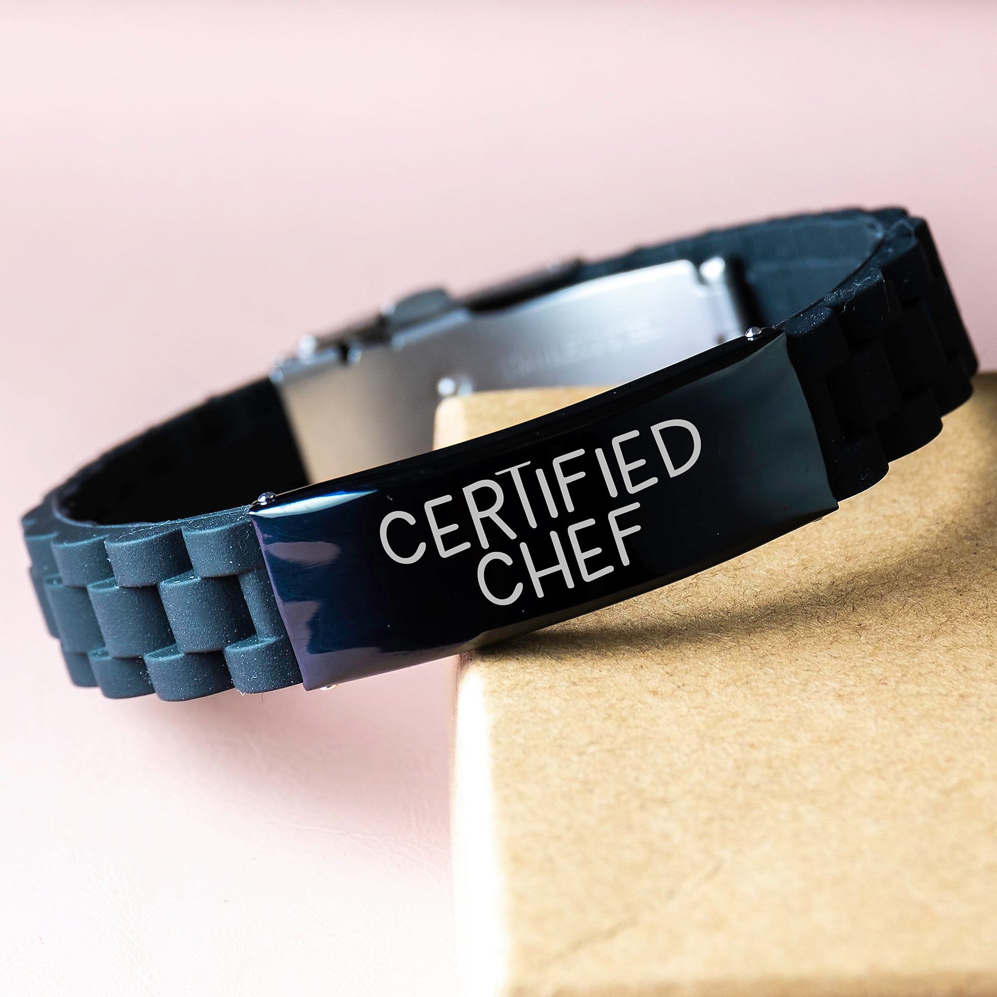 Chef-Inspired Funny Quote Glide lock Clasp Black Stainless Steel Silicone Adjustable Gift for Chef Friends - Image 3