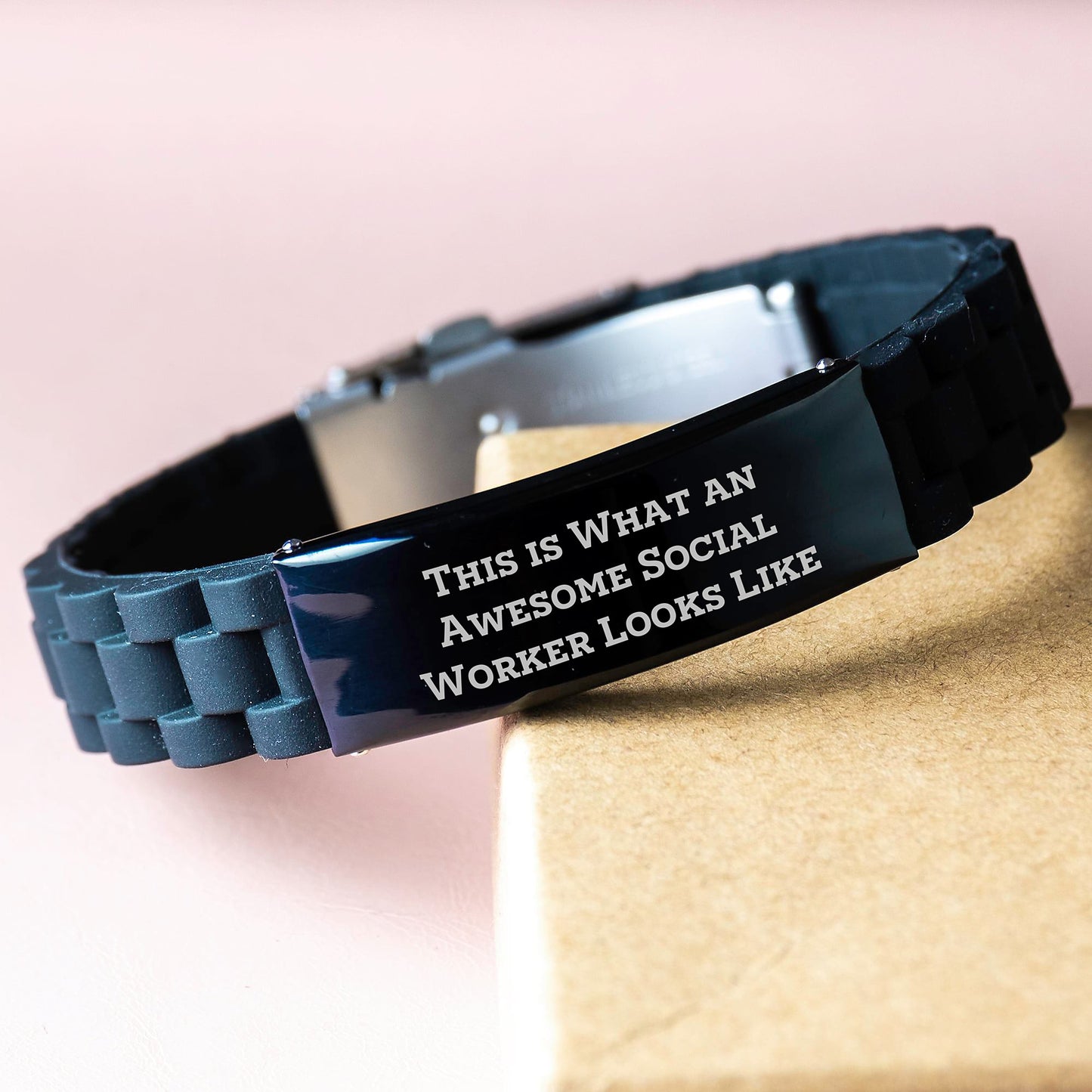 Funny Social Worker Gifts for Women, Valentine's Unique Gifts from Friends to Social Worker, Glide lock Clasp Bracelet with 'This Is What An Awesome Social Worker Looks Like' Quote - Image 3