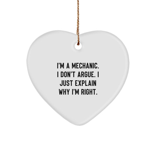 Funny Quotes for Mechanics Heart Ornament Gifts from Men to Mechanic Friends at Christmas - Image 1