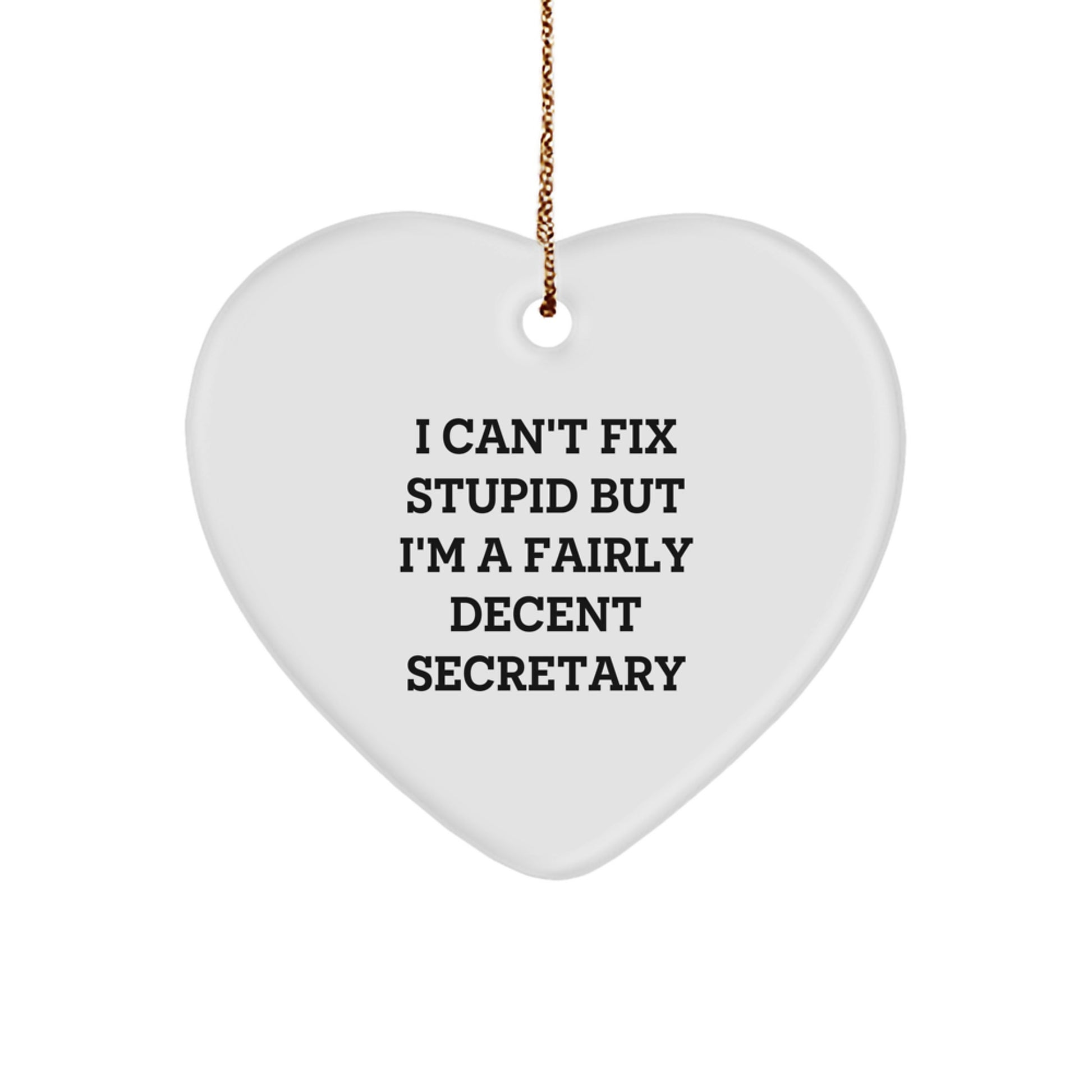 Funny Secretary Heart Ornament, 'I Can't Fix Stupid But I'm A Fairly Decent Secretary' Gifts for Christmas - Image 1