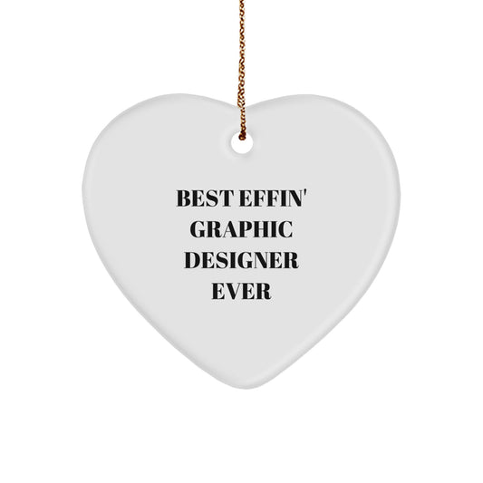 Funny Graphic Designer Gifts from Friends, Best Effin' Graphic Designer Ever Heart Ornament for Christmas, Graphic Designer Heart Shaped Ornament with Festive Gold Cord - Image 1