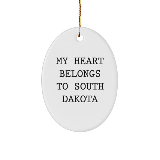 South Dakota Oval Ornament, My Heart Belongs To South Dakota, Christmas Unique Gifts from Friends to Family, Oval Ornament Gifts for South Dakota Lovers, Unique Gifts from the Heart - Image 1