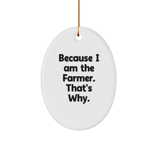 Farmer Gifts from Men, Because I Am The Farmer. That's Why. - Oval Ornament, Christmas Unique Gifts for Farmer, Men, Friends - Image 1