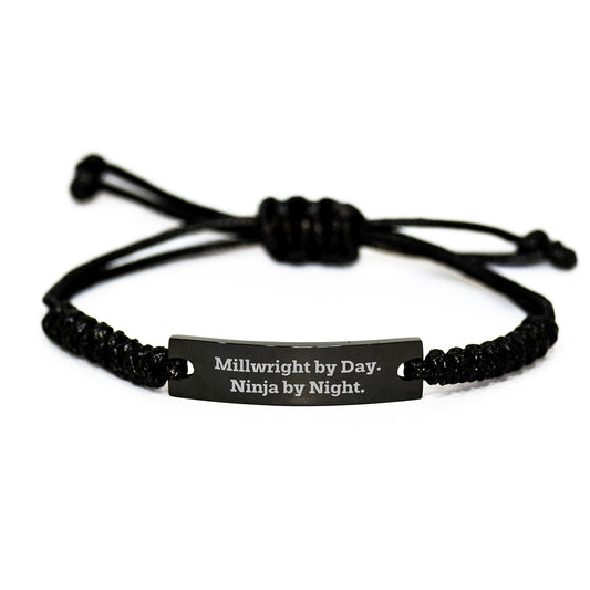 Millwright Rope Bracelet Gifts for Men, 'Millwright By Day. Ninja By Night.' Engraved, Adjustable Black Stainless Steel with Interlaced Rope, Graduation Unique Gifts for Millwright Friends - Image 1
