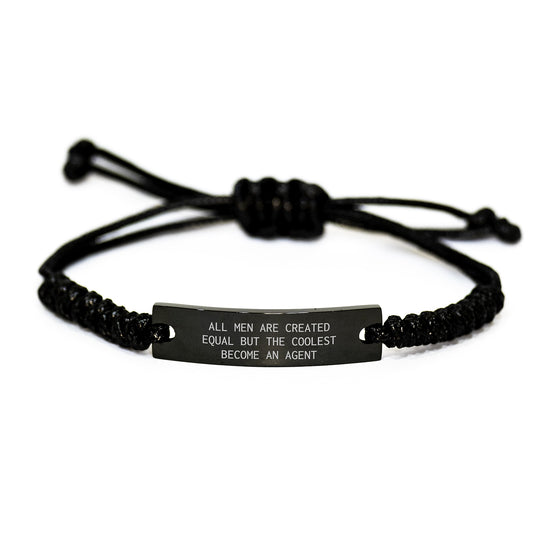Funny Agent Rope Bracelet Graduation Gifts for Men, Engraved Agent Quote, Adjustable Black Rope Strap with Stainless Steel - Image 1
