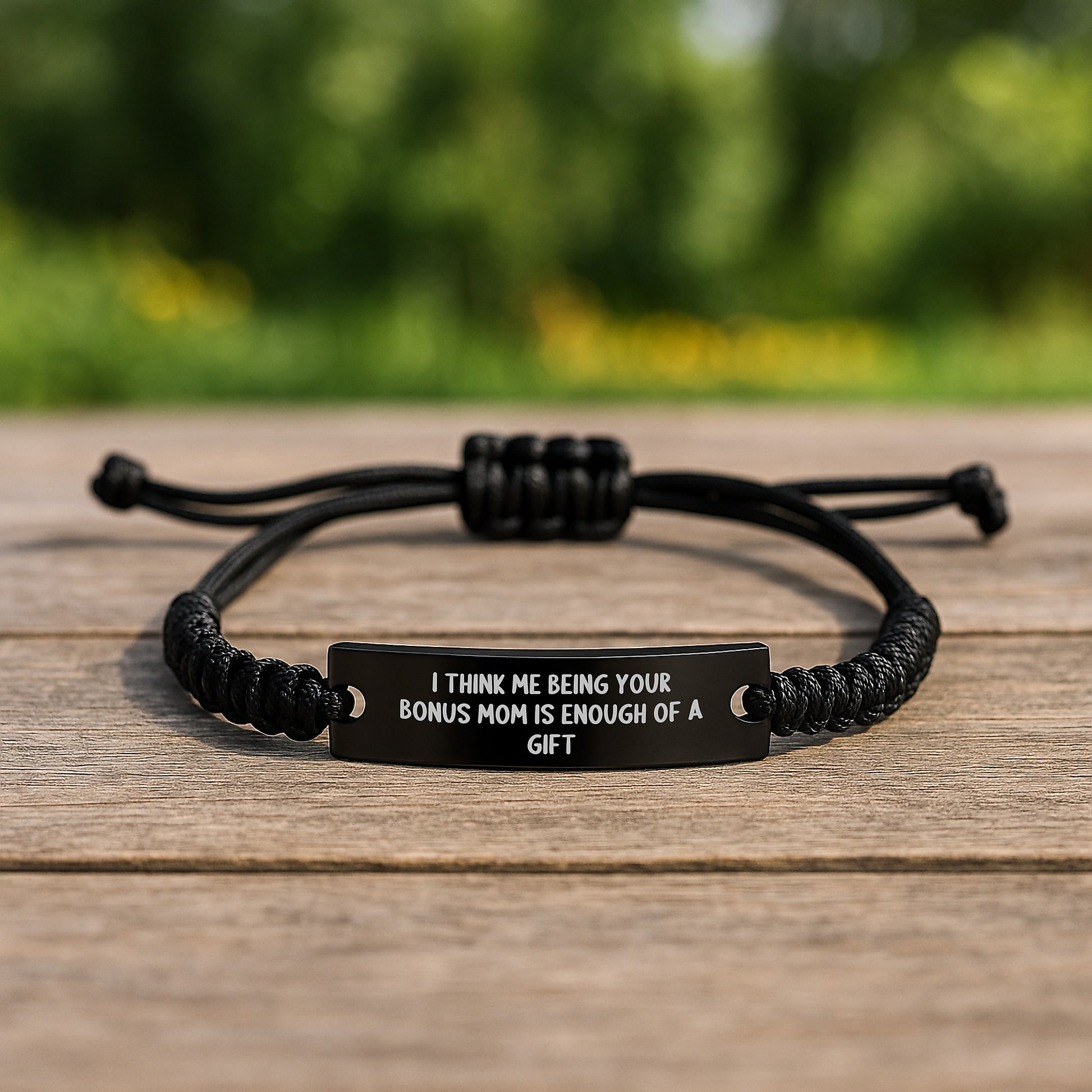 Funny Bonus Mom Gifts from Men to Women, Rope Bracelet for Bonus Mom, Gifts on Father's Day with 'I Think Me Being Your Bonus Mom Is Enough Of A Gift' Quote, Black Stainless Steel Rope - Image 2