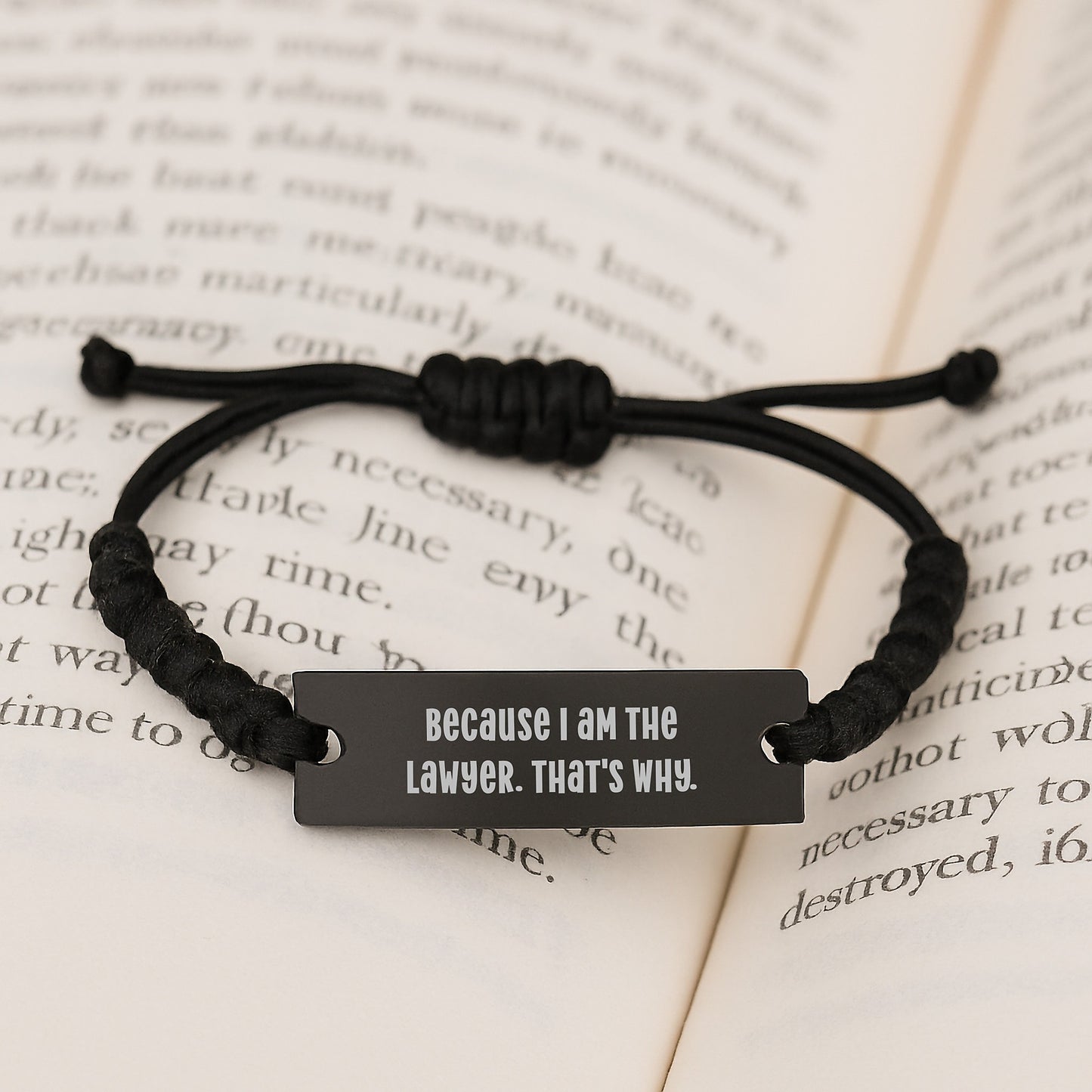 Funny Lawyer Gifts from Friends for Birthday - because I am the lawyer. That's Why. Adjustable Rope Bracelet - Image 3