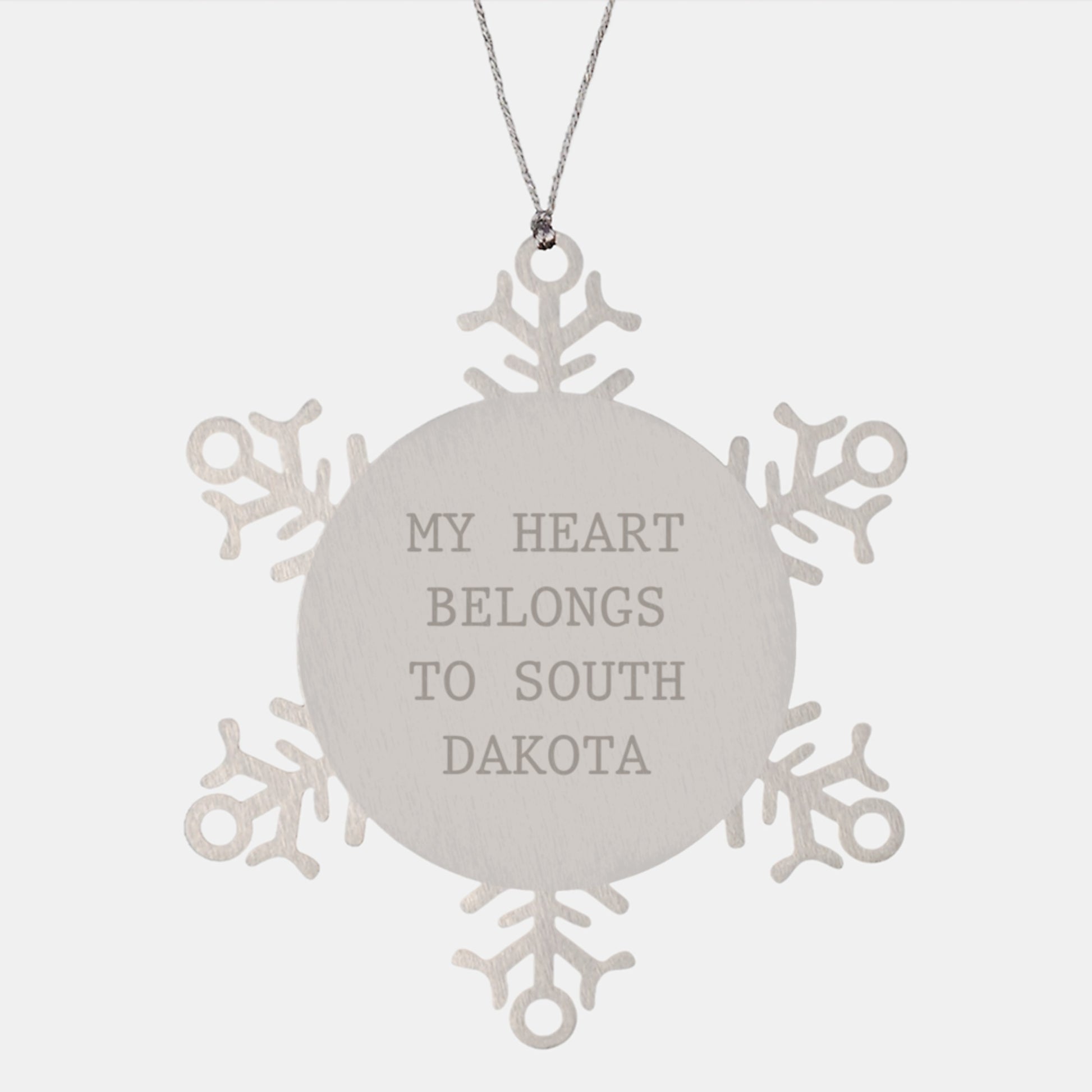 Snowflake Ornament Gifts from South Dakota - 'My Heart Belongs To South Dakota' Funny Christmas Ornament for Friends, Family, or Coworkers - Image 1