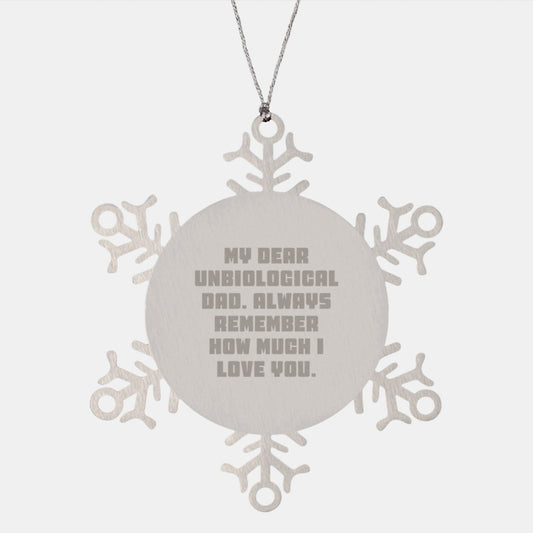 Funny Unbiological Dad Gifts for Him, Christmas Unique Snowflake Ornament, Gift from Family - Image 1