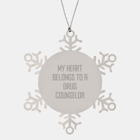 Funny Drug Counselor Gifts from Men to Women, Unique Christmas Unique Gifts for Drug Counselor, Snowflake Ornament with My Heart Belongs To A Drug Counselor Quote - Image 1