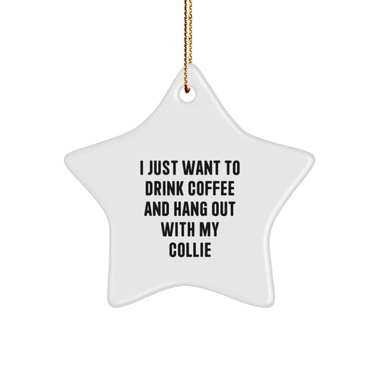 Funny Collie Dog Gifts from Friends for Christmas, 'I Just Want To Drink Coffee And Hang Out With My Collie', Star Ornament, Collie Dog Lover - Image 1