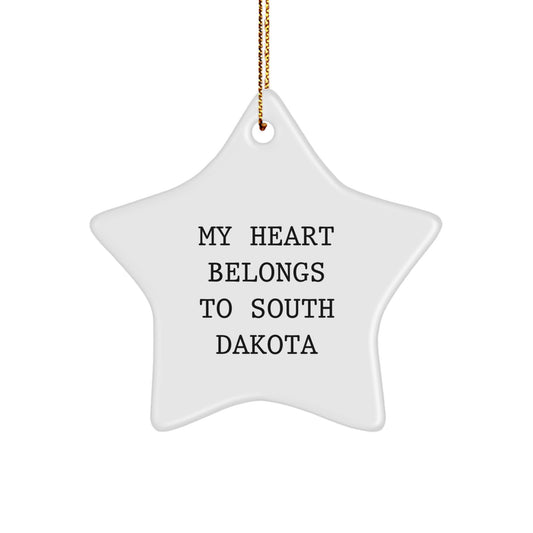 South Dakota Gifts, My Heart Belongs To South Dakota Star Ornament, Funny Christmas Decor for Friends, Family, and Coworkers - Image 1