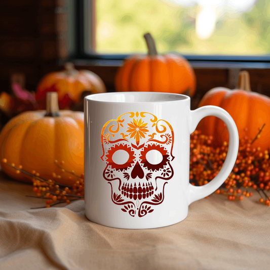 Sugar Skull Ceramic Mug – Day of the Dead Floral Skull Coffee Cup (11oz, 15oz)