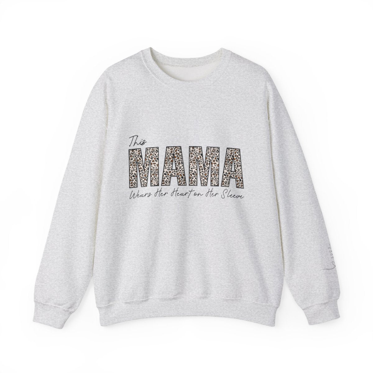 This Mama Wears Her Heart On Her Sleeve Sweatshirt, Custom Kids’ Names Sleeve Design, Unique Mother’s Day Gift