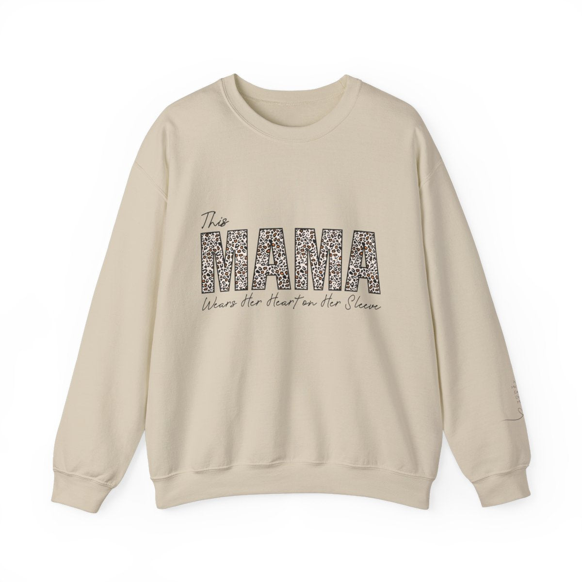 This Mama Wears Her Heart On Her Sleeve Sweatshirt, Custom Kids’ Names Sleeve Design, Unique Mother’s Day Gift