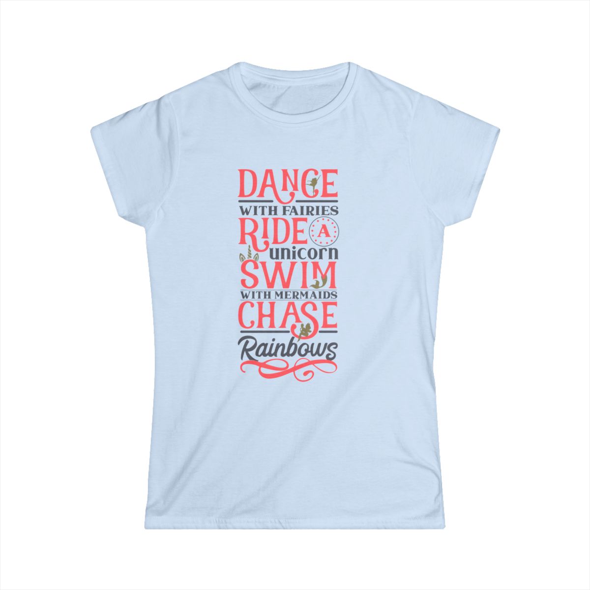 Graphic Softstyle Tee Dance With Fairies whimsical unicorn mermaid shirt, casual fun top for dreamy girls gift
