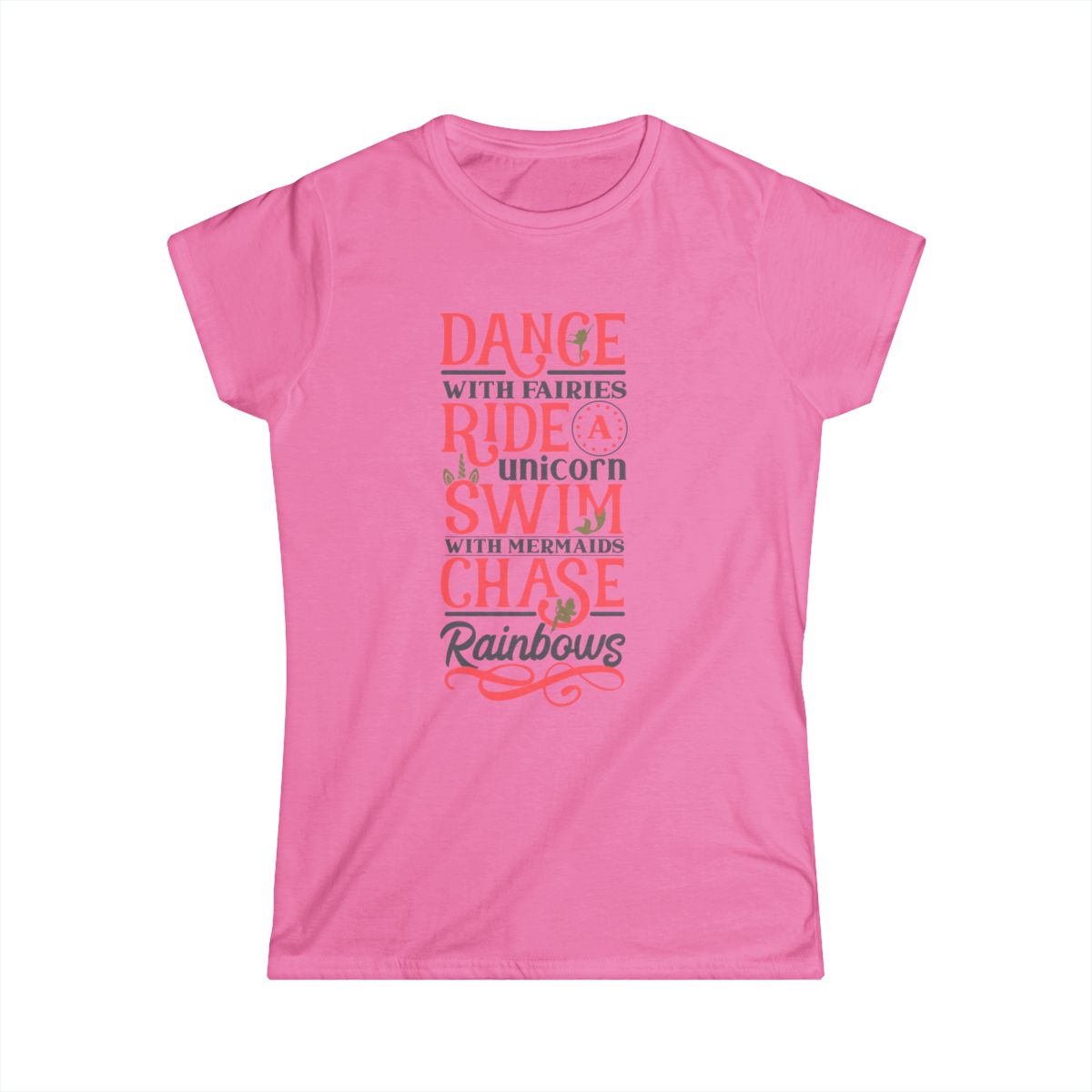 Graphic Softstyle Tee Dance With Fairies whimsical unicorn mermaid shirt, casual fun top for dreamy girls gift