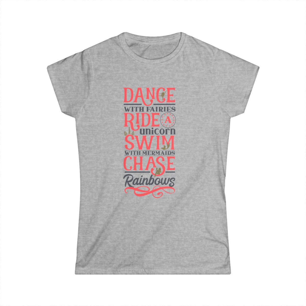 Graphic Softstyle Tee Dance With Fairies whimsical unicorn mermaid shirt, casual fun top for dreamy girls gift