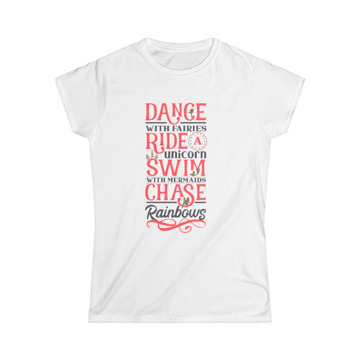 Graphic Softstyle Tee Dance With Fairies whimsical unicorn mermaid shirt, casual fun top for dreamy girls gift